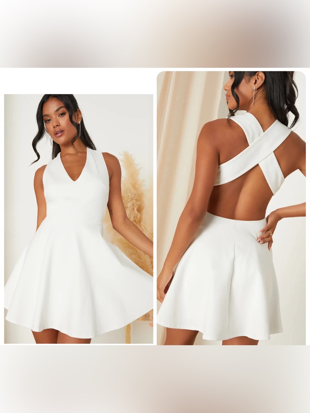 Lulus Going Steady White Backless Strappy Skater Dress small